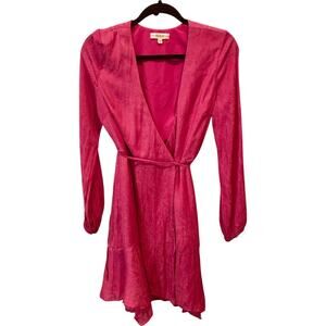 GUESS Pink Wrap Dress XS Long Sleeve Flattering V-Neck Mini Dress for Women